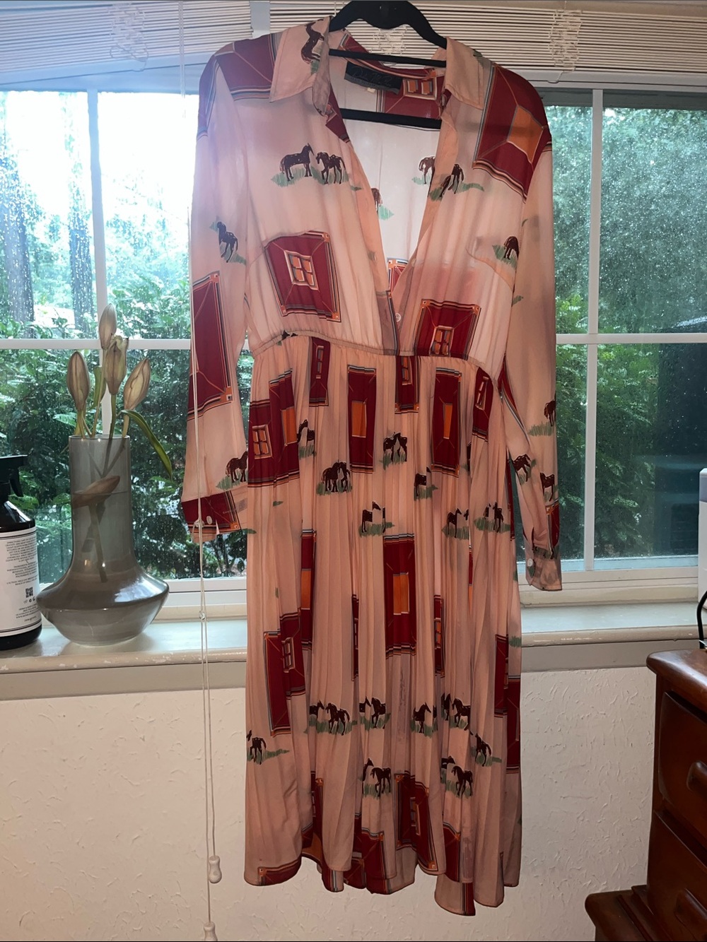 Pink & Red Horse-Print Pleated Shirt Dress - Picture 5 of 5